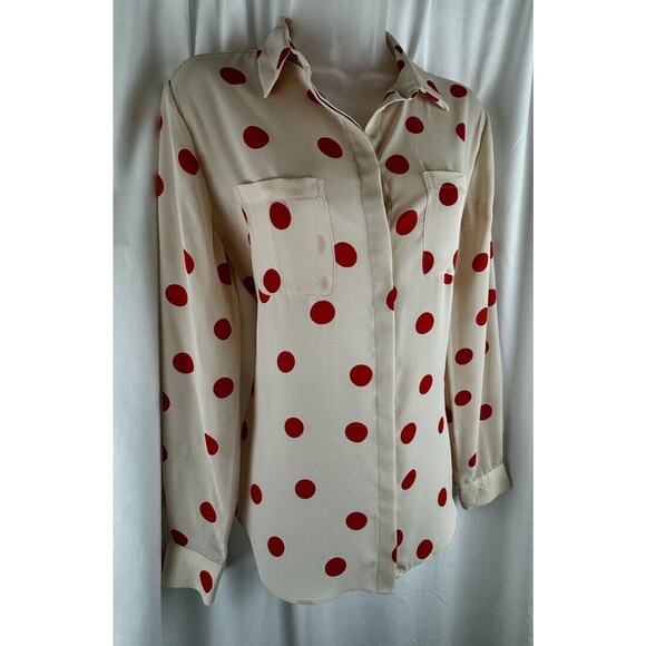 Ann Taylor LOFT Polka Dot Blouse, Nude & Orange, Sz: S, 55-43 - Picture 2 of 16